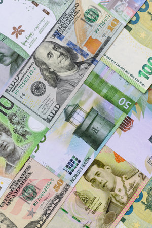 Money background, currency exchange, paper banknotes from different countries. Money cash currency as a financial background for your designの写真素材