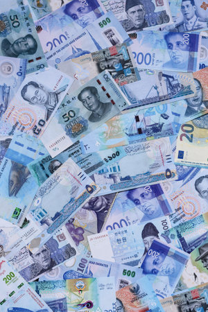 Money background, currency exchange, paper banknotes from different countries. Money cash currency...