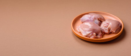 Chicken thigh fillet, skinless and boneless meat for grilling or barbecue. Chicken thigh fillet as a food background for your designの写真素材