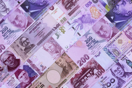 Money background, currency exchange, paper banknotes from different countries. Money cash currency as a financial background for your designの写真素材