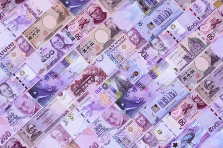 Money background, currency exchange, paper banknotes from different countries. Money cash currency as a financial background for your designの写真素材