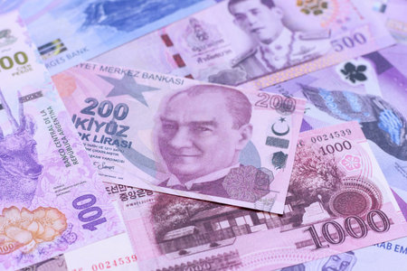 Money background, currency exchange, paper banknotes from different countries. Money cash currency...