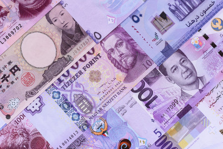 Money background, currency exchange, paper banknotes from different countries. Money cash currency as a financial background for your designの写真素材