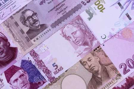 Money background, currency exchange, paper banknotes from different countries. Money cash currency as a financial background for your designの写真素材