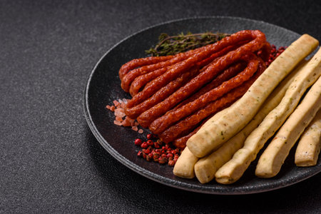 Grissini breadsticks, an Italian wheat pastry, are a great lunch snack. Grissini breadsticks as a food background for your designの写真素材