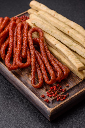Grissini breadsticks, an Italian wheat pastry, are a great lunch snack. Grissini breadsticks as a food background for your designの写真素材