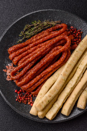 Grissini breadsticks, an Italian wheat pastry, are a great lunch snack. Grissini breadsticks as a food background for your designの写真素材