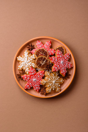 Gingerbread, Christmas cookies, and ornamental holiday baked goods. Christmas gingerbread as a backdrop for your designの写真素材