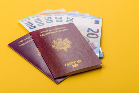 French passport for travelling, flying and doing business. France document, id for crossing the borderの写真素材