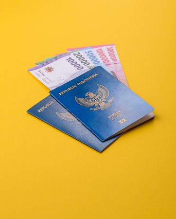 Indonesian passport for traveling, flying and doing business. Indonesia document, id for crossing the borderの写真素材