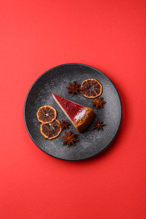 A slice of sweet pie, a classic dessert. As a food background for your design.の写真素材