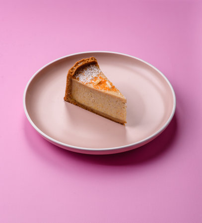 Cheesecake, a slice of sweet pie, a classic cheese dessert. Cheesecake as a food background for your...