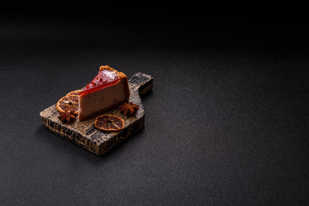 Strawberry cheesecake, a slice of sweet pie, a classic cheesecake dessert.