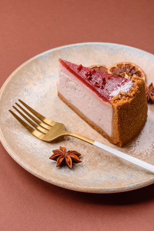 Strawberry cheesecake, a slice of sweet pie, a classic cheesecake dessert.