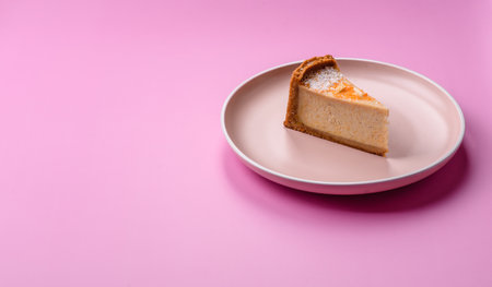 Cheesecake, a slice of sweet pie, a classic cheese dessert. Cheesecake as a food background for your designの写真素材