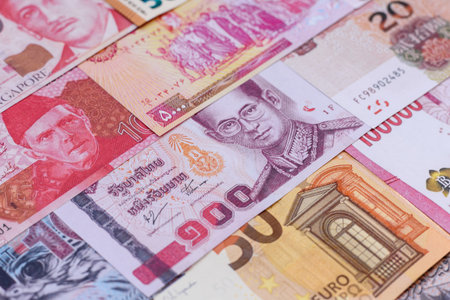Money background, currency exchange, paper banknotes from different countries. Money cash currency as a financial background for your designの写真素材