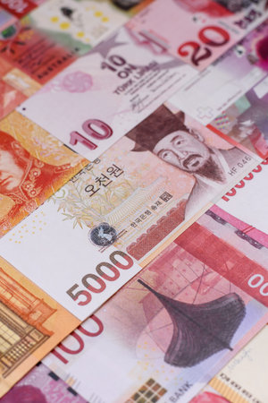 Money background, currency exchange, paper banknotes from different countries. Money cash currency as a financial background for your designの写真素材