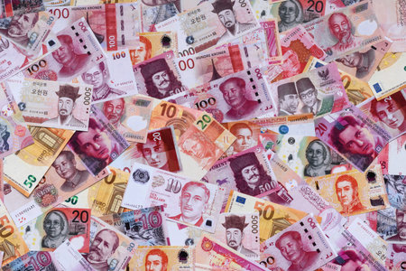 Money background, currency exchange, paper banknotes from different countries. Money cash currency as a financial background for your designの写真素材