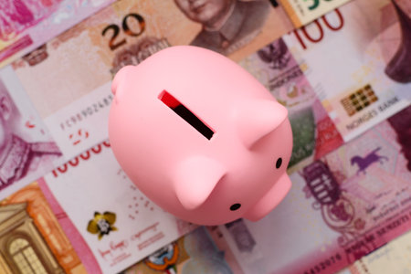 A piggy bank as a concept for storing, accumulating, and saving financial resources. A piggy bank as a financial backdrop for your designの写真素材