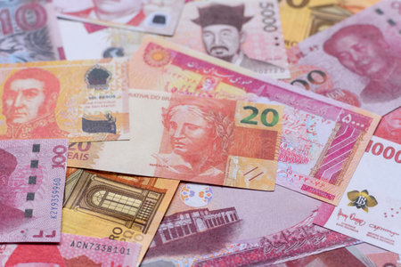 Money background, currency exchange, paper banknotes from different countries. Money cash currency as a financial background for your designの写真素材