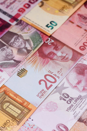 Money background, currency exchange, paper banknotes from different countries. Money cash currency as a financial background for your designの写真素材