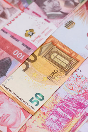 Money background, currency exchange, paper banknotes from different countries. Money cash currency as a financial background for your designの写真素材