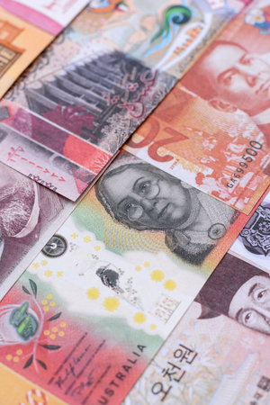 Money background, currency exchange, paper banknotes from different countries. Money cash currency as a financial background for your designの写真素材
