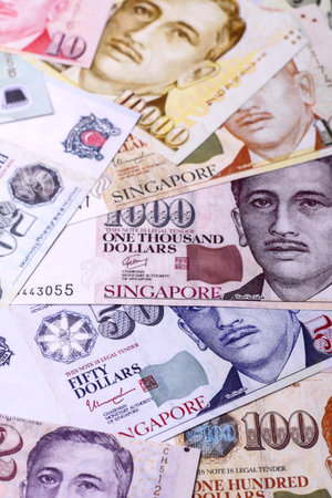 Money, currency of Singapore, dollar banknotes of various denominations. Singapore money as a financial background for your designの写真素材