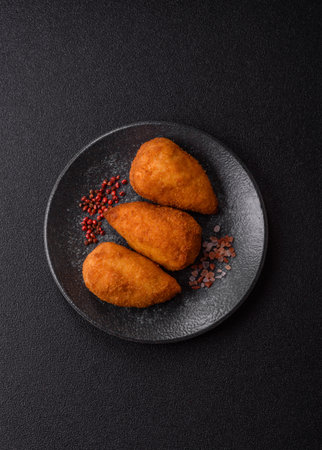 Chicken Kyiv cutlet with buttery filling, a lunch of chicken breast meat. Chicken Kyiv cutlet as a food background for your designの写真素材