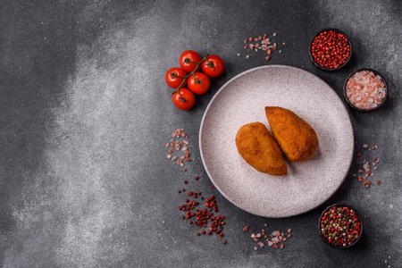 Chicken Kyiv cutlet with buttery filling, a lunch of chicken breast meat. Chicken Kyiv cutlet as a food background for your designの写真素材