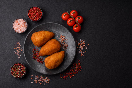 Chicken Kyiv cutlet with buttery filling, a lunch of chicken breast meat. Chicken Kyiv cutlet as a food background for your designの写真素材