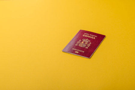 Spain passport for traveling, flying and doing business. Spanish document, id for crossing the borderの写真素材