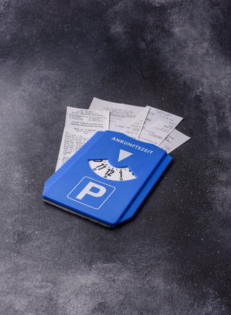 A parking disc, permit, or ticket for measuring time and paying municipal services. A parking disc as a background for your designの写真素材