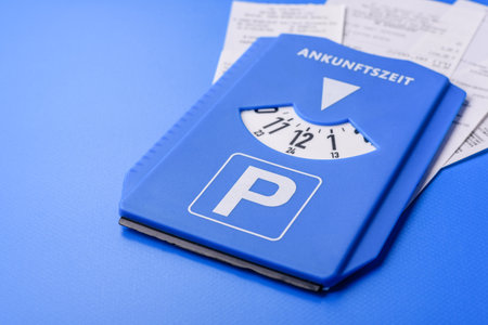 A parking disc, permit, or ticket for measuring time and paying municipal services. A parking disc as a background for your designの写真素材