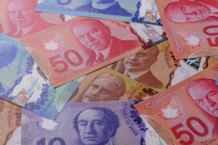 Money, currency of Canada, dollar banknotes of various denominations. Canadian money as a financial background for your designの写真素材