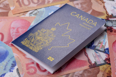 Canada passport, Canadian visa for international travel and vacation. Canadian passport as a background for your designの写真素材