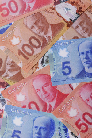 Money, currency of Canada, dollar banknotes of various denominations. Canadian money as a financial...