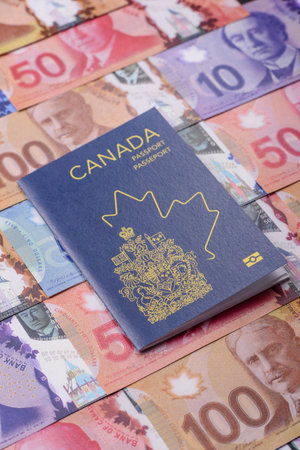 Canada passport, Canadian visa for international travel and vacation. Canadian passport as a background for your designの写真素材