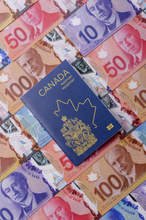 Canada passport, Canadian visa for international travel and vacation. Canadian passport as a background for your designの写真素材