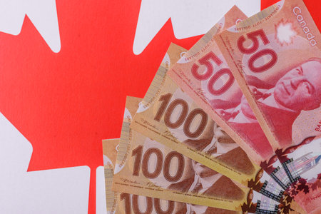 Money, currency of Canada, dollar banknotes of various denominations. Canadian money as a financial background for your designの写真素材