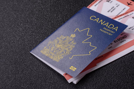 Canada passport, Canadian visa for international travel and vacation. Canadian passport as a background for your designの写真素材