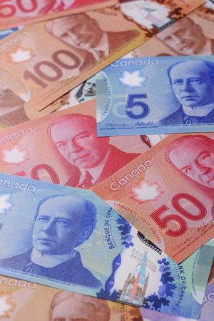 Money, currency of Canada, dollar banknotes of various denominations. Canadian money as a financial background for your designの写真素材