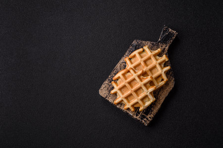 Belgian waffles, a healthy sweet breakfast dessert, food background. Belgian waffles as a food...