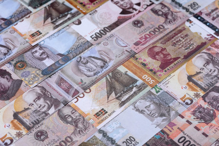Money background, currency exchange, paper banknotes from different countries. Money cash currency as a financial background for your designの写真素材