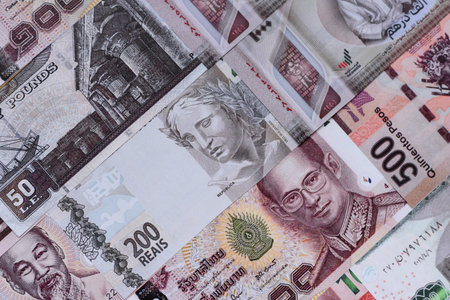 Money background, currency exchange, paper banknotes from different countries. Money cash currency as a financial background for your designの写真素材