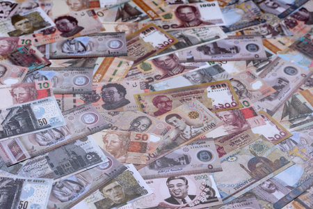 Money background, currency exchange, paper banknotes from different countries. Money cash currency as a financial background for your designの写真素材