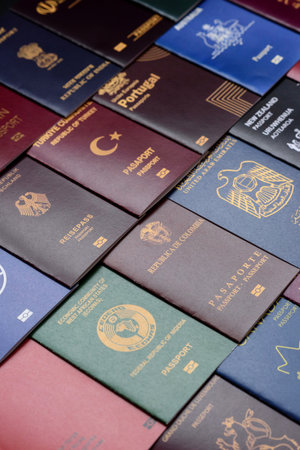 Passports of citizens of different countries of the world, background consisting of passports of several countriesの写真素材