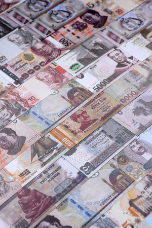 Money background, currency exchange, paper banknotes from different countries. Money cash currency as a financial background for your designの写真素材