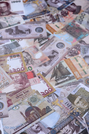 Money background, currency exchange, paper banknotes from different countries. Money cash currency as a financial background for your designの写真素材