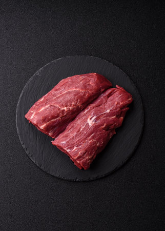 Raw meat, fresh beef tenderloin or filet mignon for grilling. Raw beef tenderloin as a food background for your designの写真素材